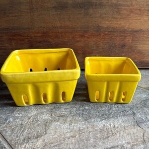 2 Yellow Ceramic Berry Baskets
